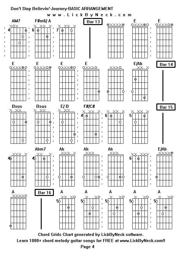 Chord Grids Chart of chord melody fingerstyle guitar song-Don't Stop Believin'-Journey-BASIC ARRANGEMENT,generated by LickByNeck software.